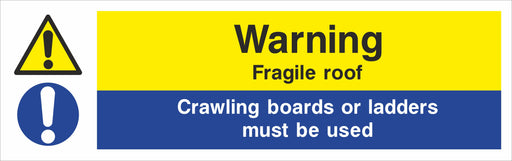 Warning Fragile roof Crawling boards or ladders must be used