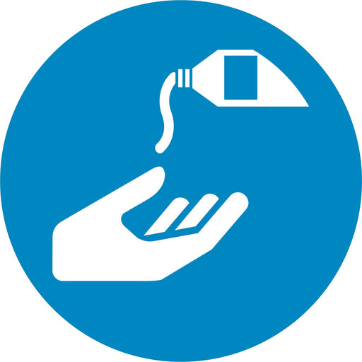Use barrier cream - Symbol sticker sheet supplied as per image shown