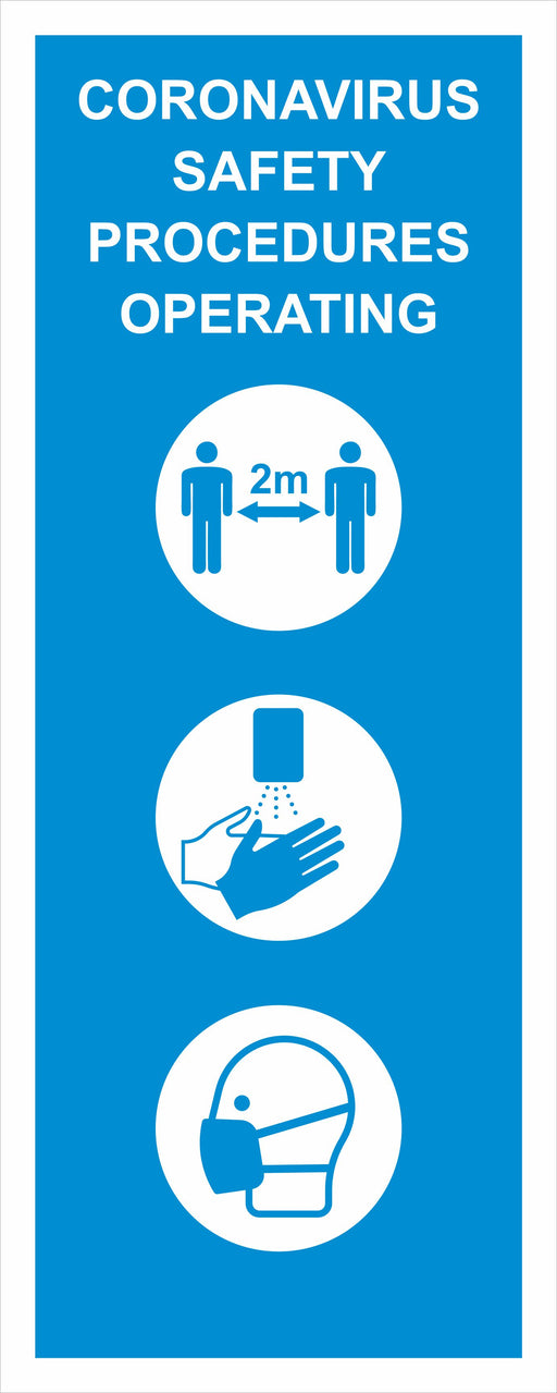 POP-UP BANNER - CORONAVIRUS SAFETY PROCEDURES OPERATING - COVID 19 SOCIAL DISTANCING SIGNS