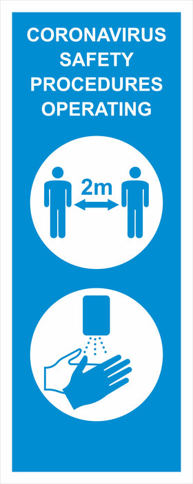 POP-UP BANNER - CORONAVIRUS SAFETY PROCEDURES OPERATING - COVID 19 SOCIAL DISTANCING SIGNS