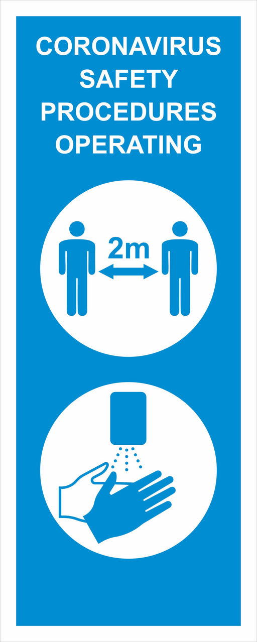 POP-UP BANNER - CORONAVIRUS SAFETY PROCEDURES OPERATING - COVID 19 SOCIAL DISTANCING SIGNS