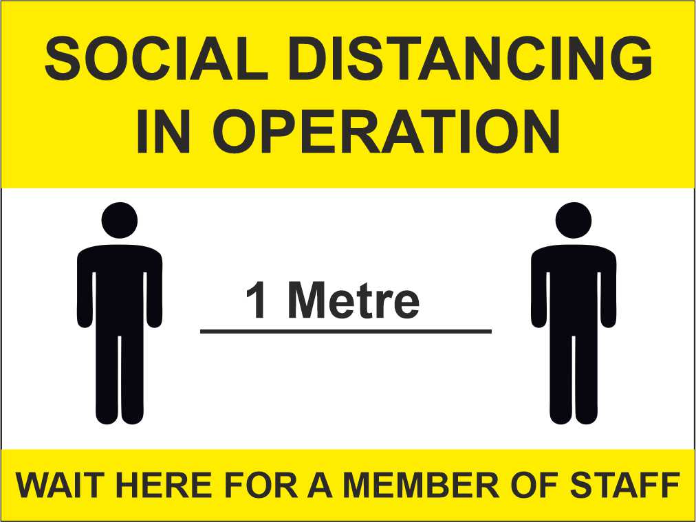 1 METRE OR 2 METRE SOCIAL DISTANCING IN OPERATION - COVID 19  SIGN