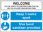 WELCOME KEEP 1M OR 2M APART - USE HAND SANITISER - COVID 19 SCHOOL SIGN