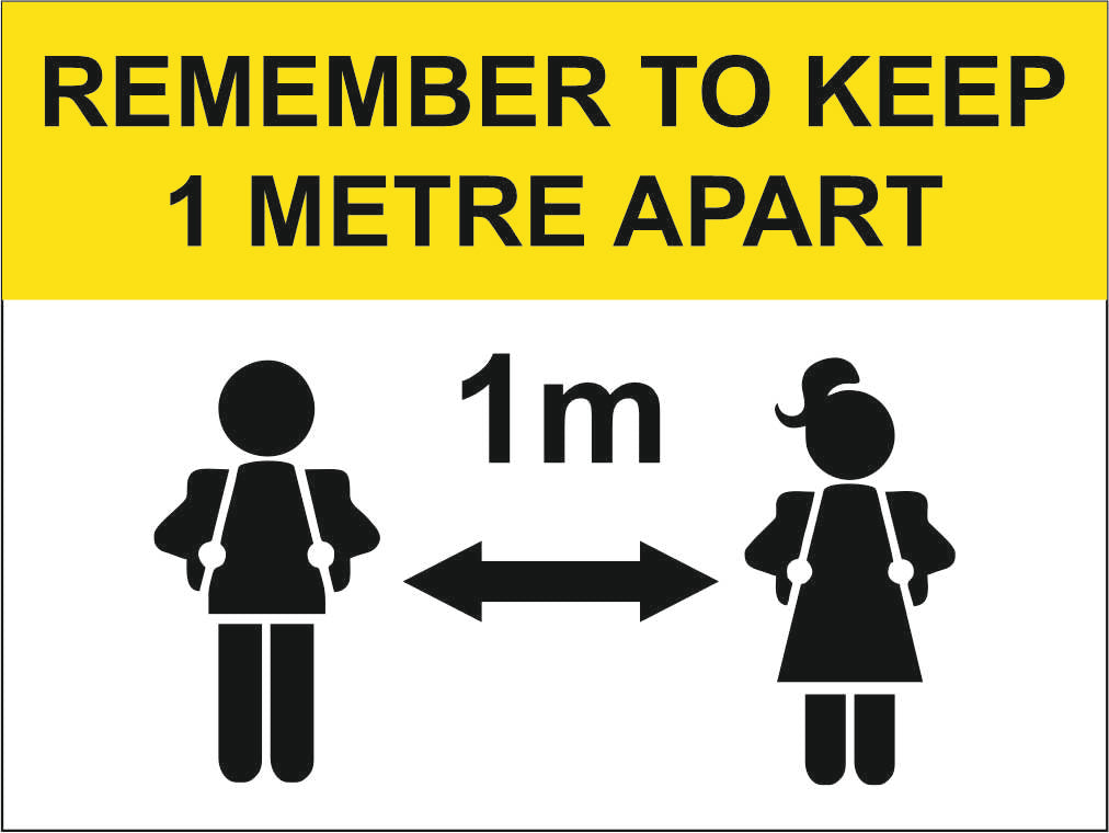 REMEMBER TO KEEP 1M OR 2M APART - COVID 19 SCHOOL SIGN