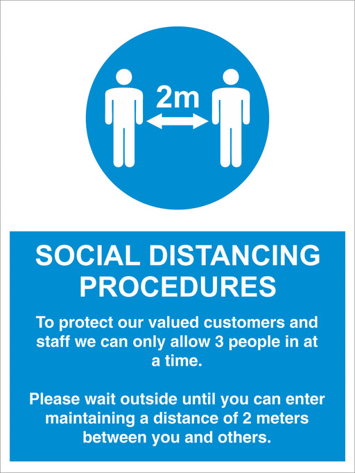 SOCIAL DISTANCING PROCEDURES - ALLOW 3 PEOPLE - COVID 19 SOCIAL DISTANCING SIGNS
