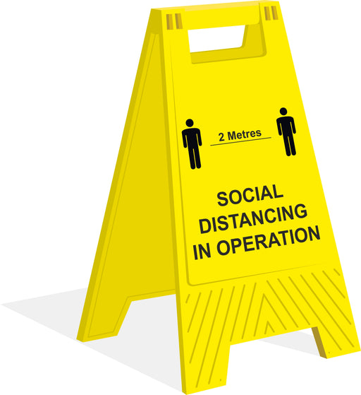 A-FRAME FLOOR SIGN - SOCIAL DISTANCING IN OPERATION - COVID 19 SOCIAL DISTANCING SIGNS