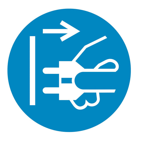 Disconnect mains plug from electrical outlet - Symbol sticker sheet supplied as per image shown