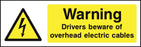 Warning Drivers beware of overhead electric cables