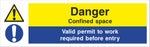 Danger Confined space Valid permit to work required before entry