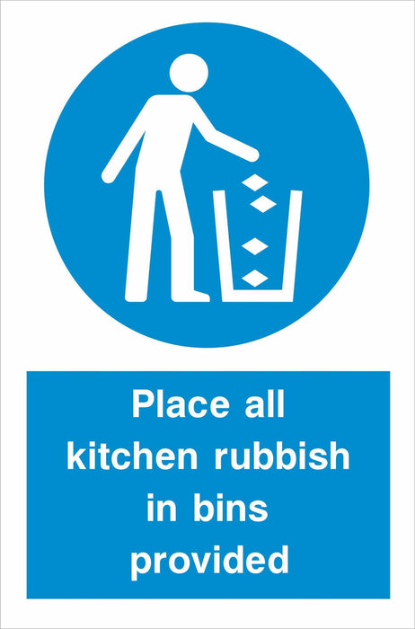 Place all kitchen rubbish in bins provided
