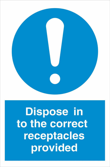 Dispose in to the correct receptacles provided
