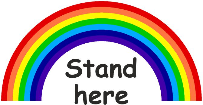 PACK OF 10 SCHOOL FLOOR STICKERS RAINBOW STAND HERE - COVID 19 SOCIAL DISTANCING