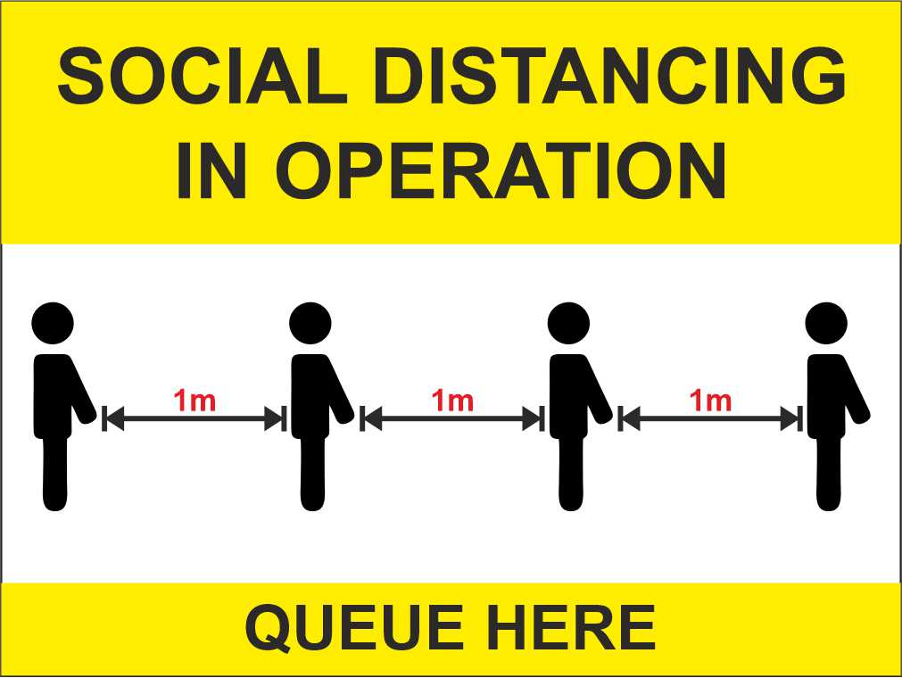 1 METRE OR 2 METRE SOCIAL DISTANCING IN OPERATION - COVID 19  SIGN