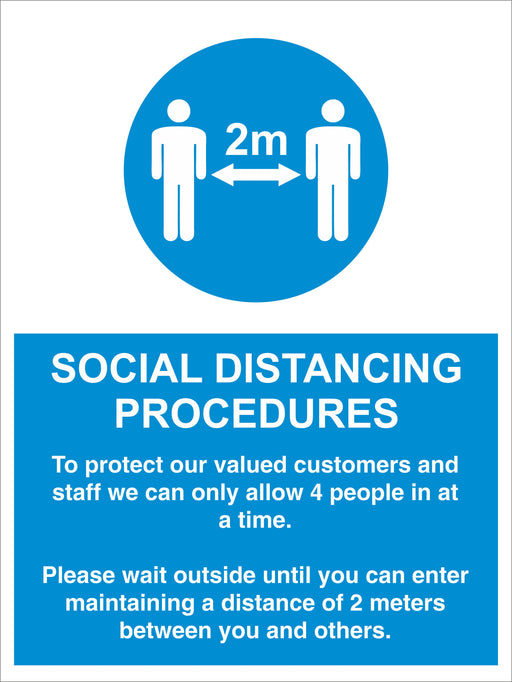 SOCIAL DISTANCING PROCEDURES - ALLOW 4 PEOPLE - COVID 19 SOCIAL DISTANCING SIGNS