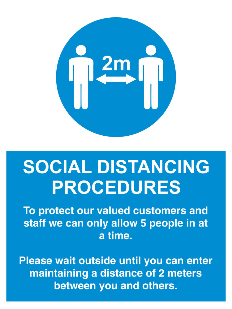 SOCIAL DISTANCING PROCEDURES - ALLOW 5 PEOPLE - COVID 19 SOCIAL DISTANCING SIGNS
