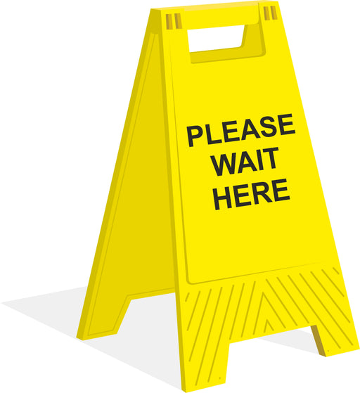 A-FRAME FLOOR SIGN - PLEASE WAIT HERE - COVID 19 SOCIAL DISTANCING SIGNS
