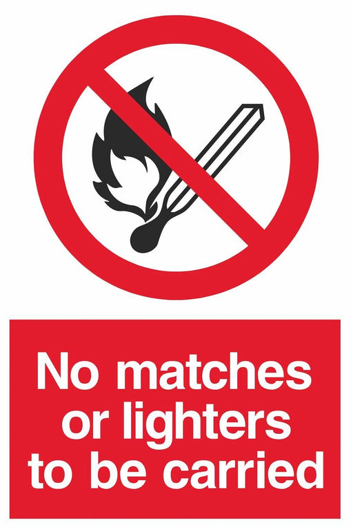 No matches or lighters to be carried